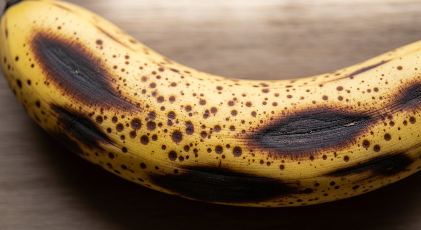 La banana sobremadura, con cáscara marrón o negra, indica la conversión de almidón en azúcar y una textura más blanda (Imagen Ilustrativa Infobae)