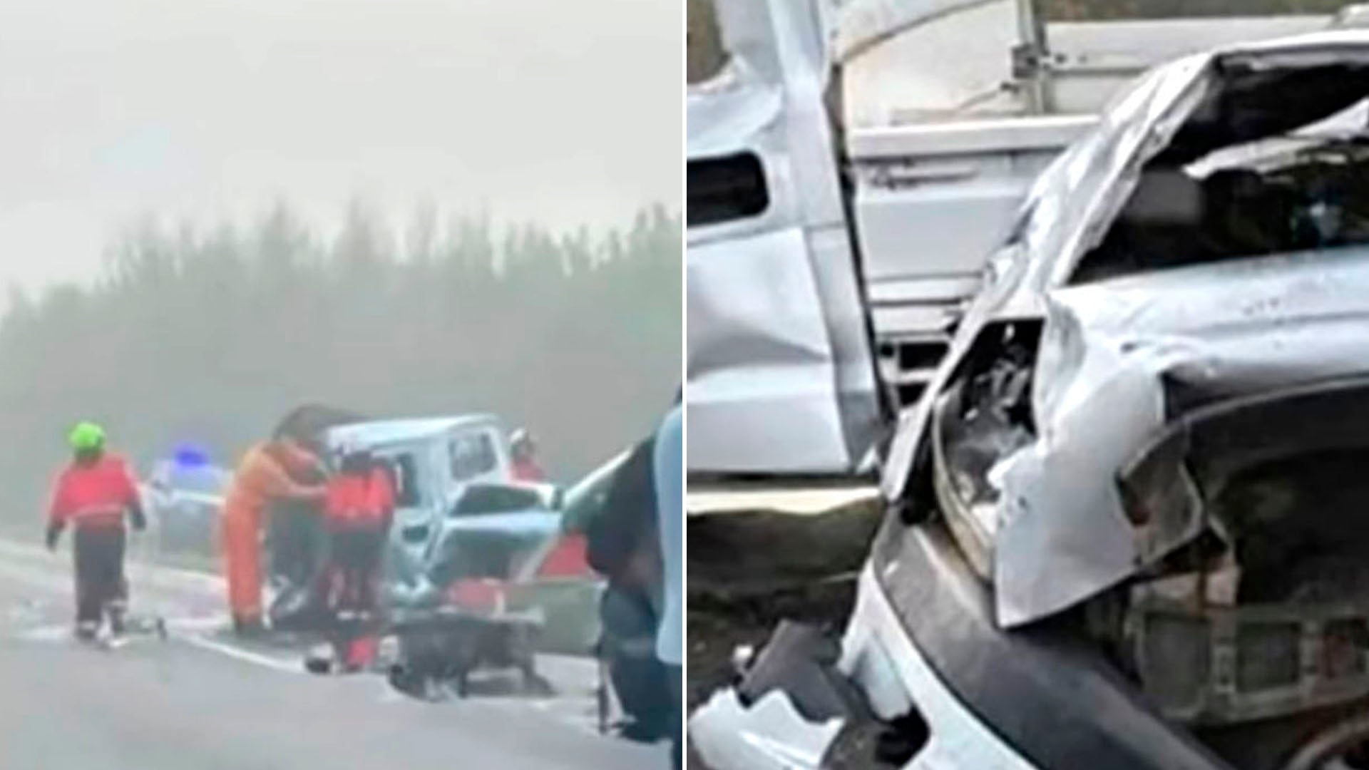 Equipos de emergencia trabajan en el lugar del trágico choque que resultó en una muerte en la Ruta Provincial 14 en Santa Fe el 12 de marzo de 2026.