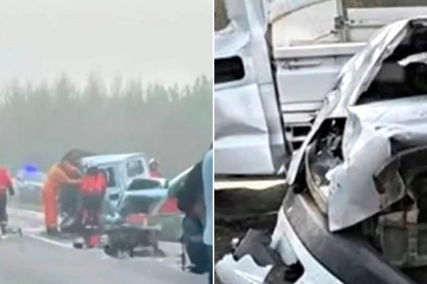 Brutal accidente en la Ruta 2: un motociclista chocó contra una camioneta, salió volando y resultó gravemente herido