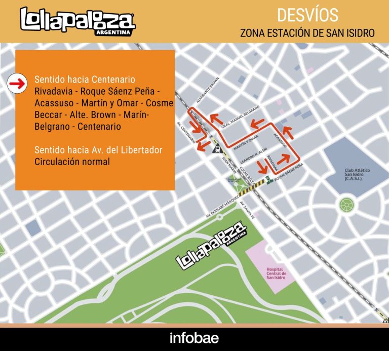 Cuáles son los accesos y desvíos vehiculares por Lollapalooza Argentina 2026: el mapa interactivo
