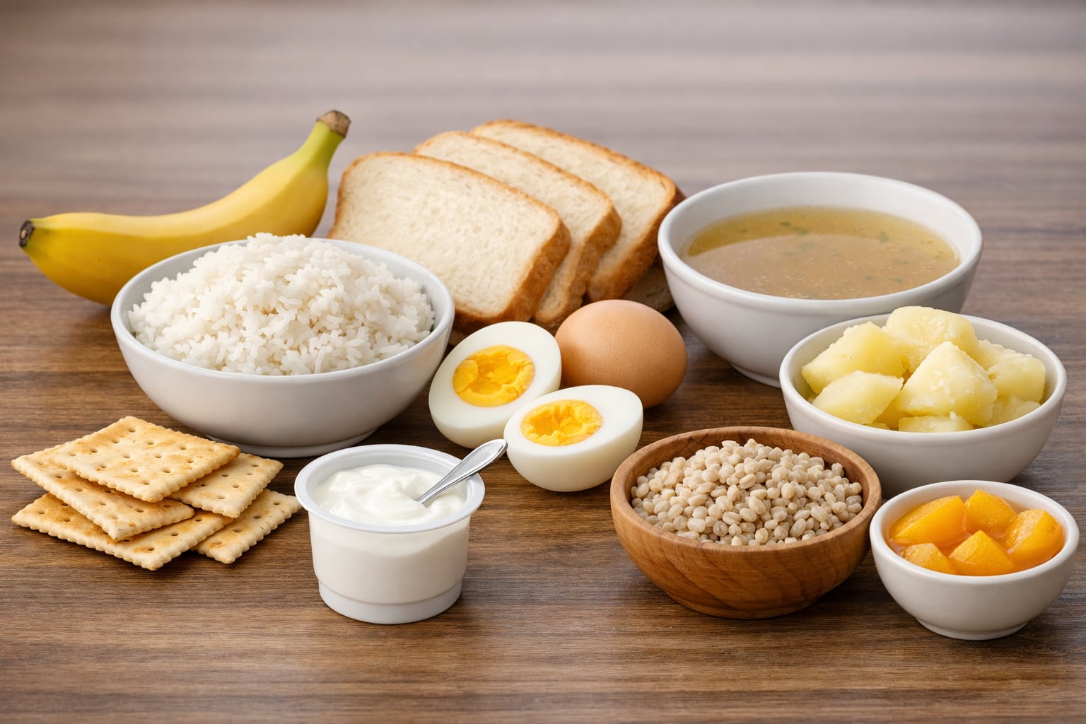 Banana, arroz blanco, huevos bien cocidos y pan blanco son los alimentos preferidos para aliviar síntomas de diarrea por su fácil digestión y sus nutrientes esenciales (Imagen Ilustrativa Infobae)
