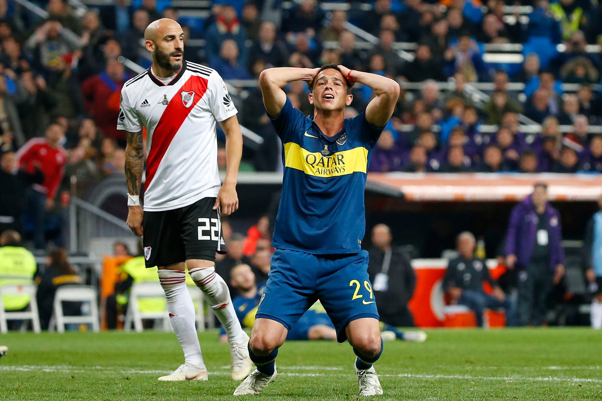 Jara estrelló un tiro en el palo que pudo llevar la final de la Libertadores 2018 a los penales (AP Photo/Andrea Comas)