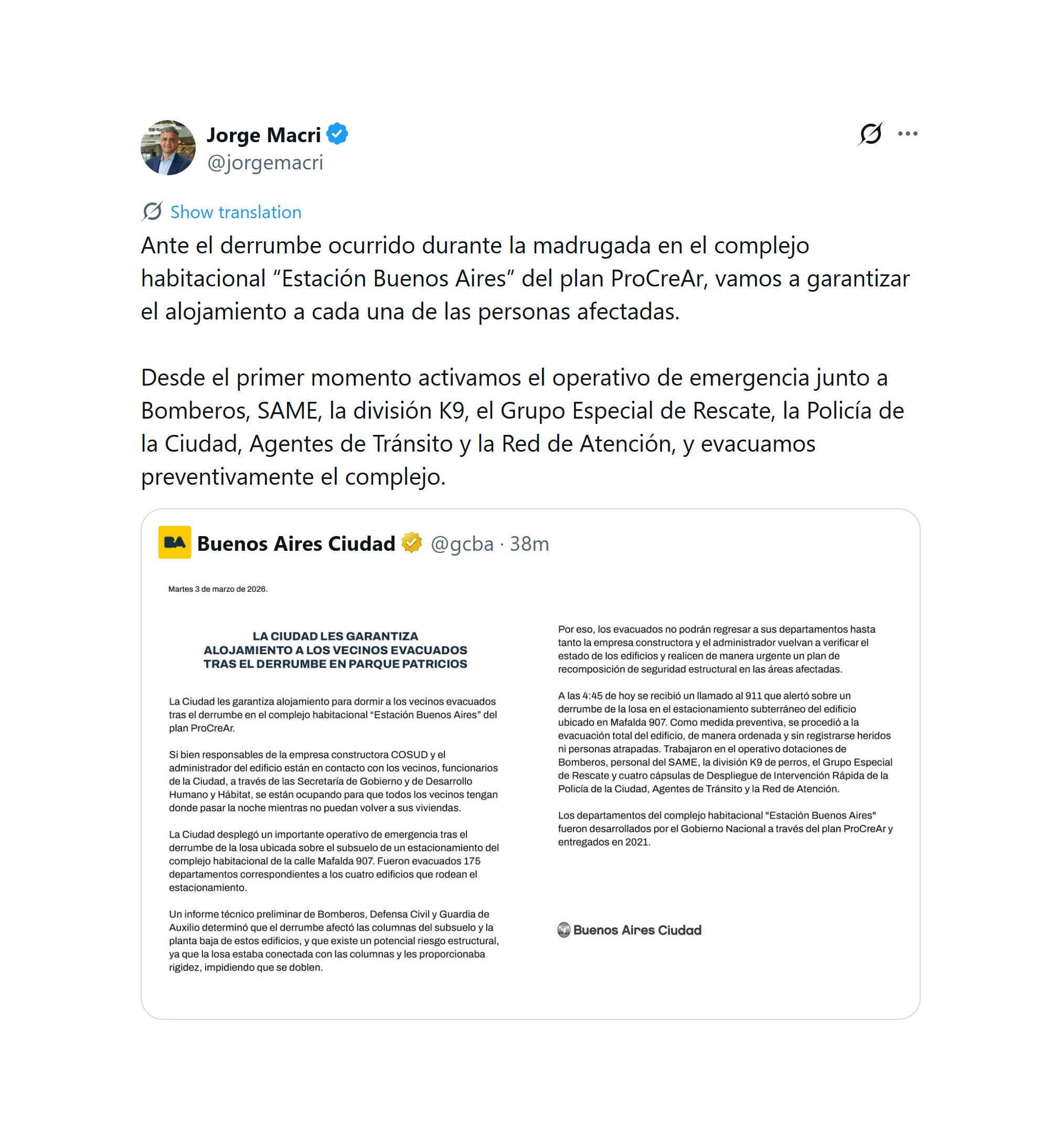 El comunicado oficial y el mensaje de Jorge Macri