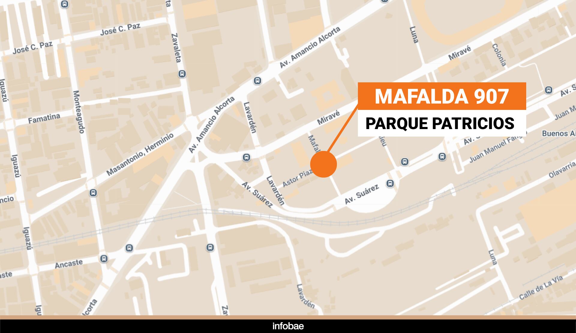 Ocurrió en la calle Mafalda 907, entre Ástor Piazzolla y la avenida Suárez (Diseño Infobae)