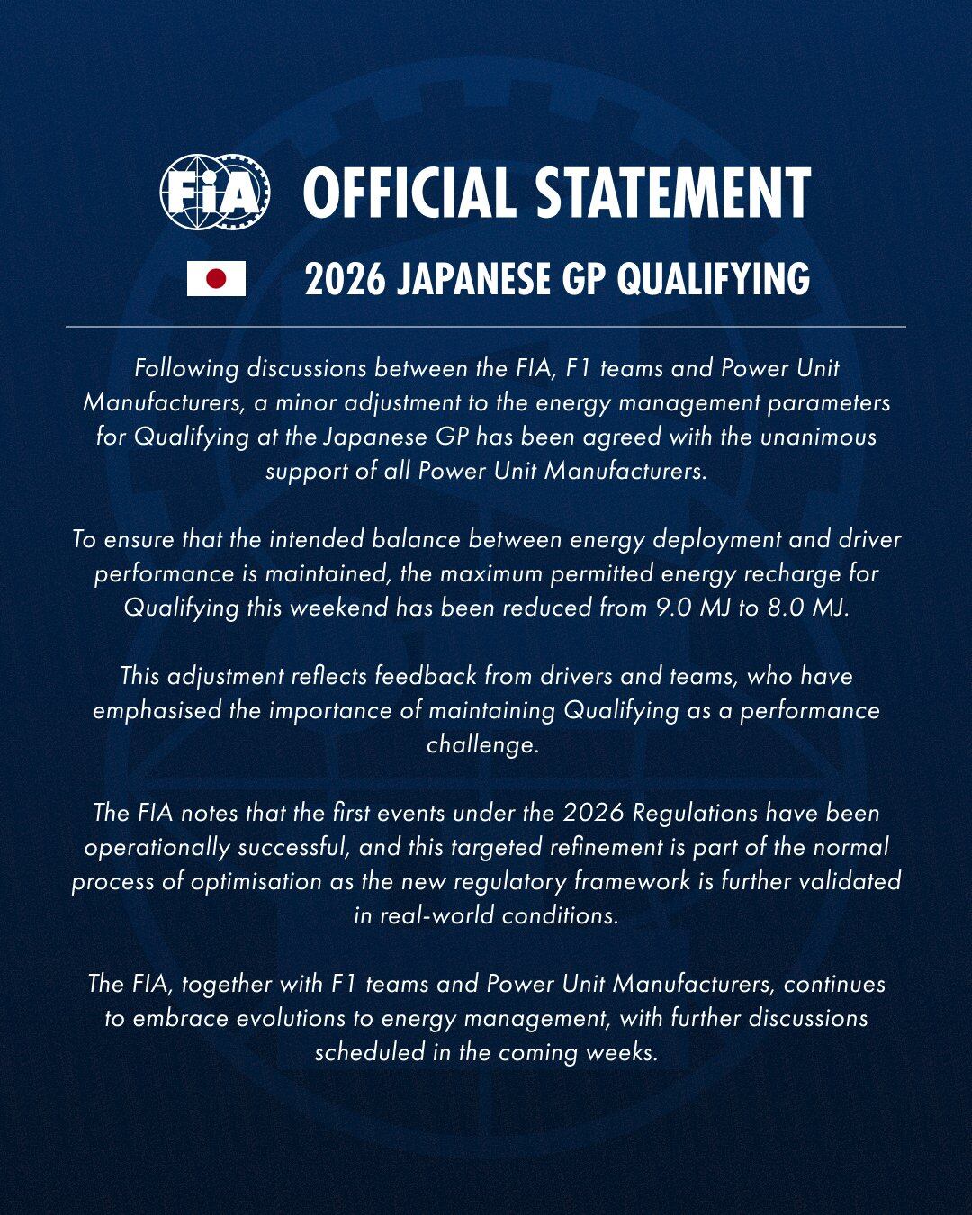 El comunicado de la FIA con el cambio en la gestión de energía desde la clasificación del GP de Japón de F1 
