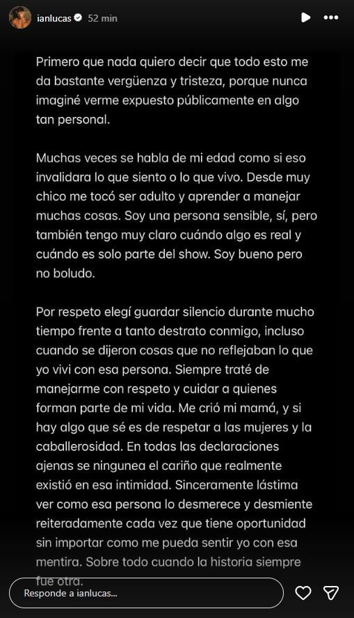 El descargo de Ian Lucas en medio de los rumores de rumores de romance con Evangelina Anderson (Instagram)