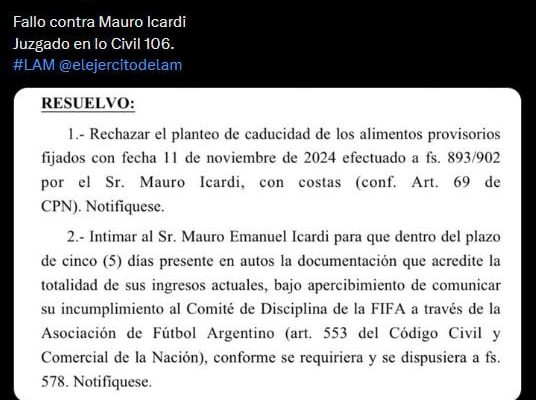 El duro fallo contra Mauro Icardi en su conflicto legal con Wanda Nara: por qué debería pagar más de 147 mil dólares