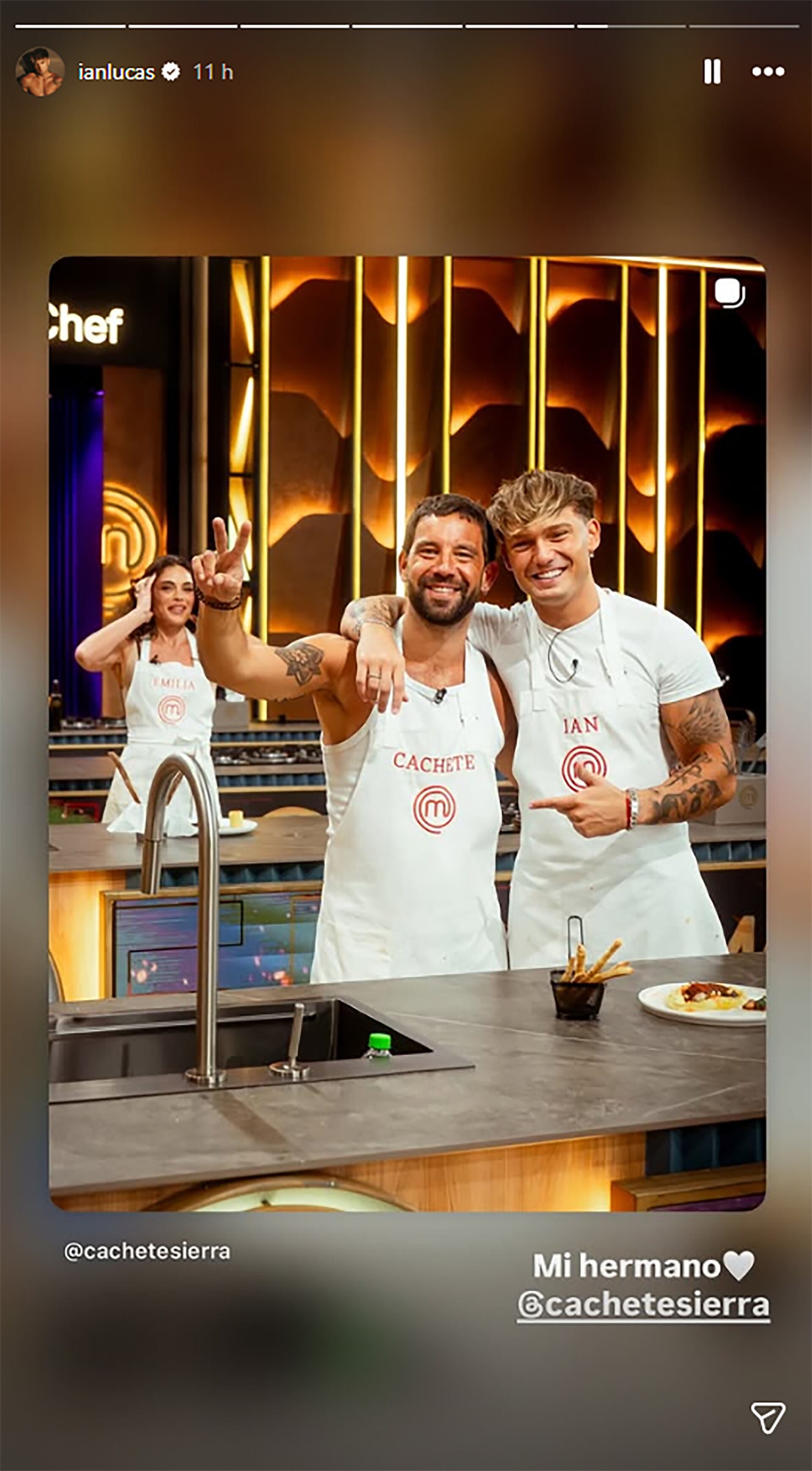 Ian Lucas compartió esta imagen con 'Cachete' Sierra, en medio de las repercusiones por el mensaje que envió tras la eliminación de Evangelina Anderson en MasterChef Celebrity