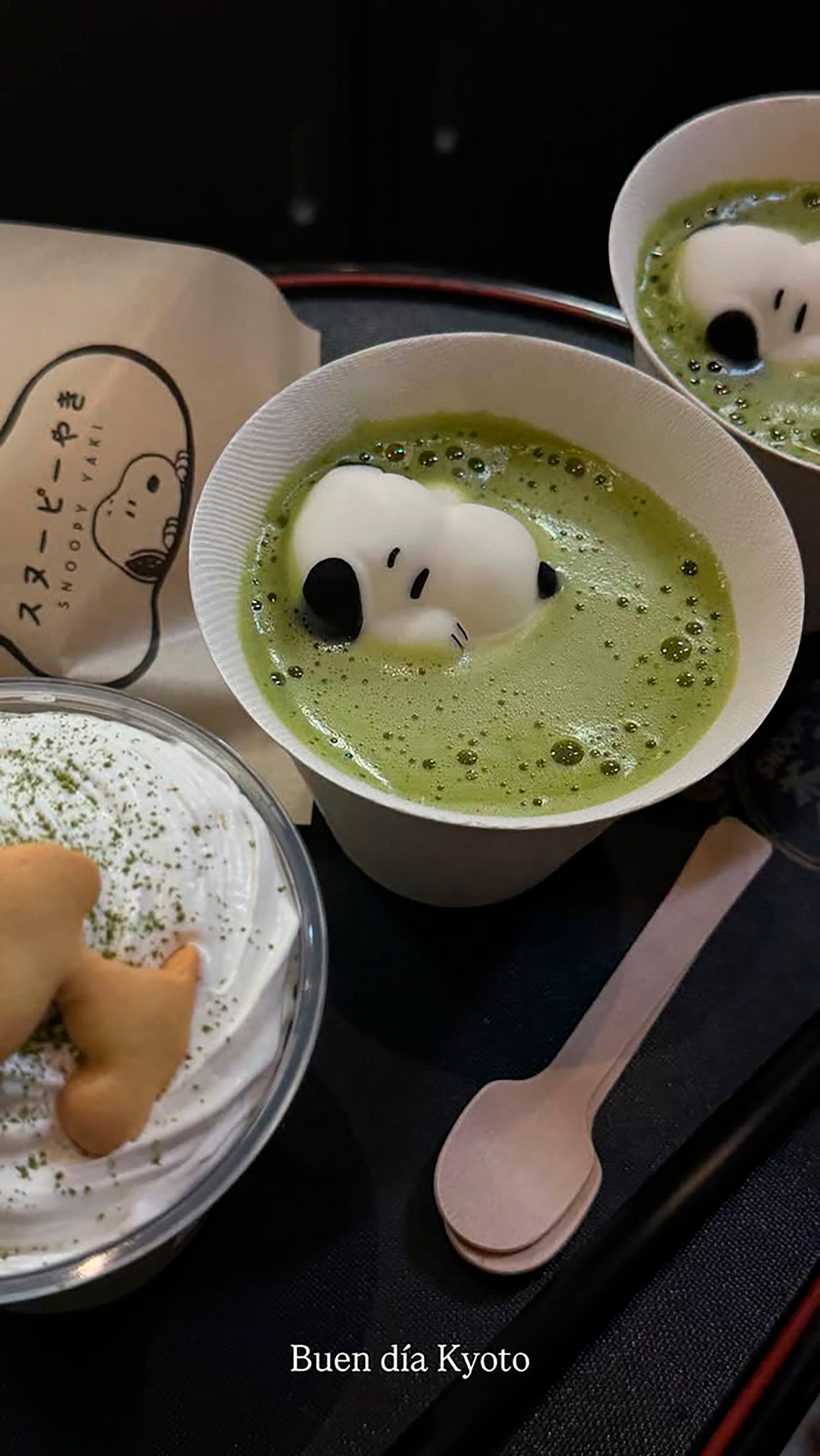 A poco tiempo de su llegada, Wanda disfrutó de un matcha latte tematizado con Snoopy