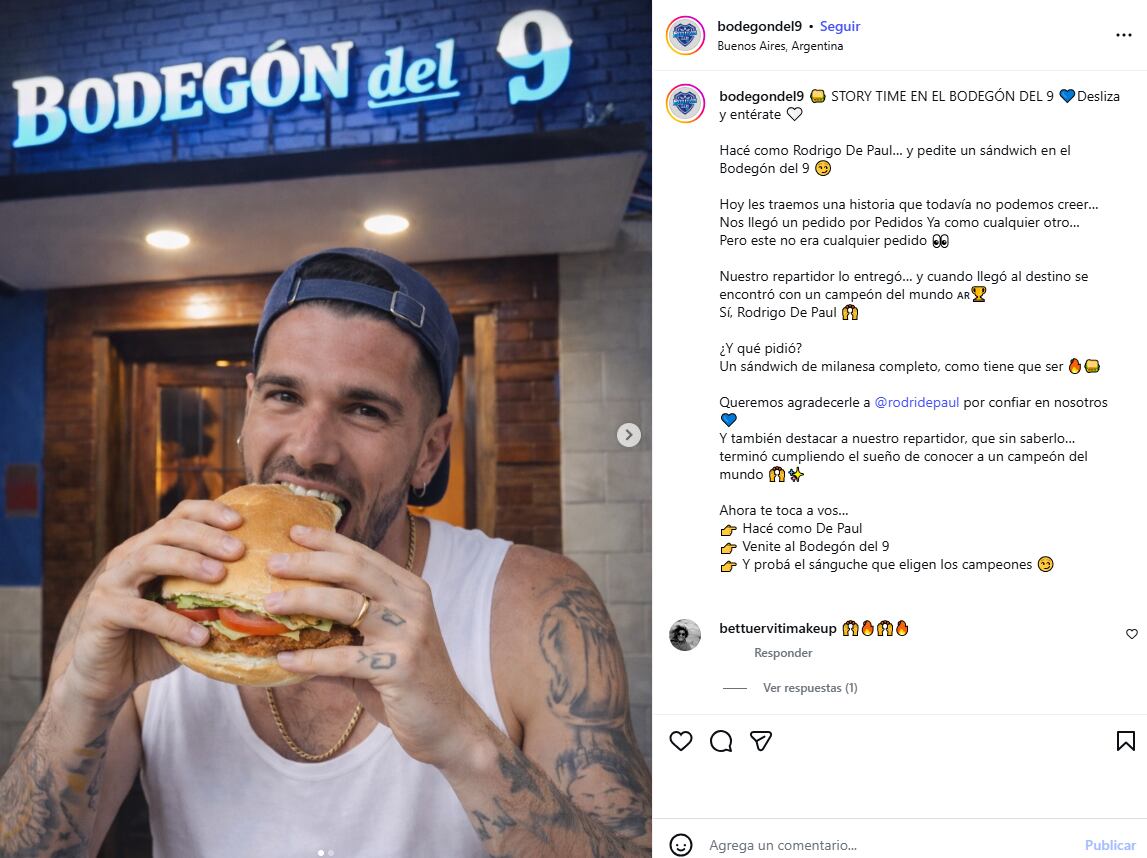 La publicación de Bodegón del 9 tras el pedido de Rodrigo De Paul que se volvió viral