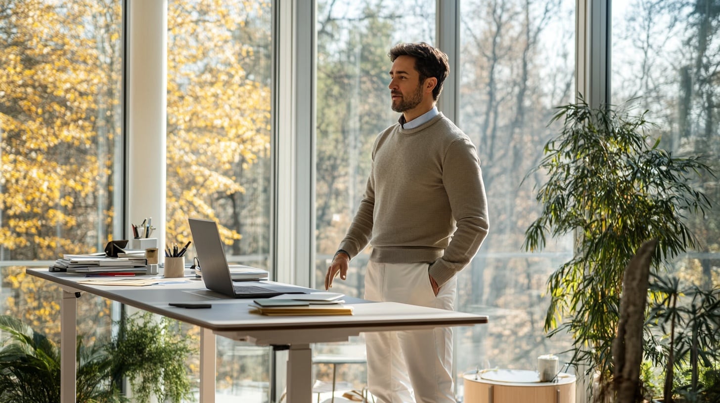 El auge de los escritorios de pie impulsa cambios en la salud laboral y el bienestar de las piernas en oficinas modernas (Imagen Ilustrativa Infobae)