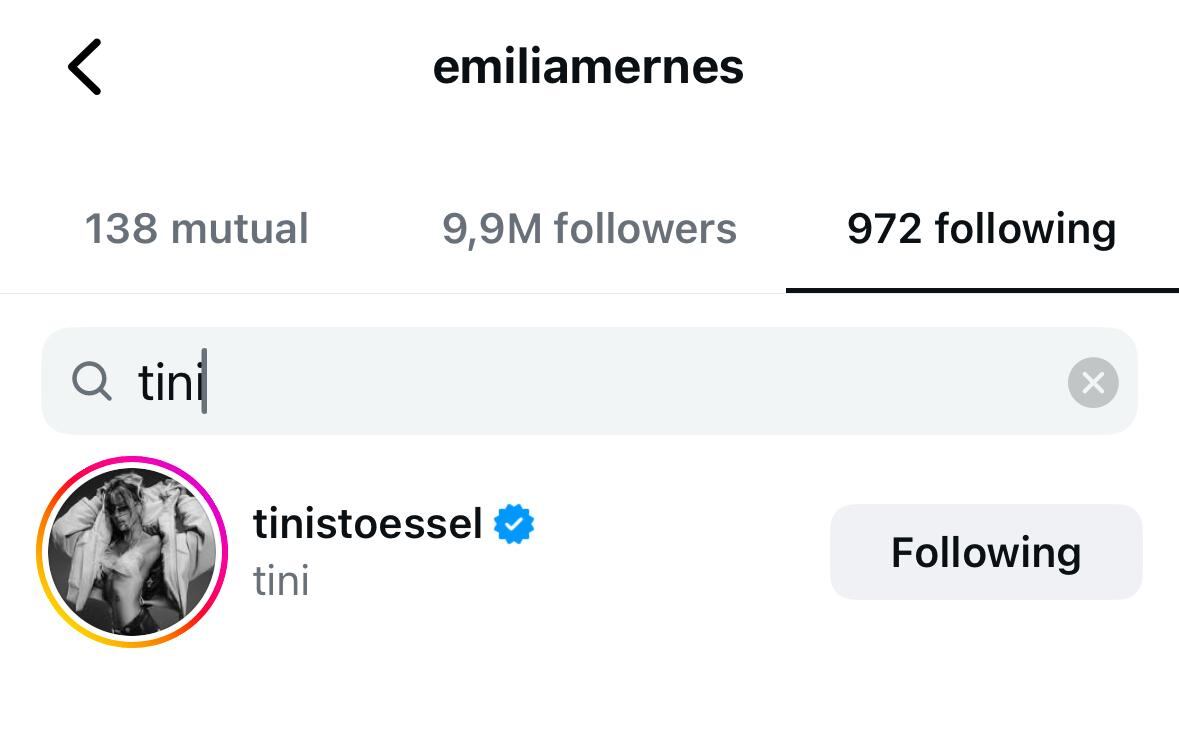 Tini todavía está en la lista de seguidos de Mernes 