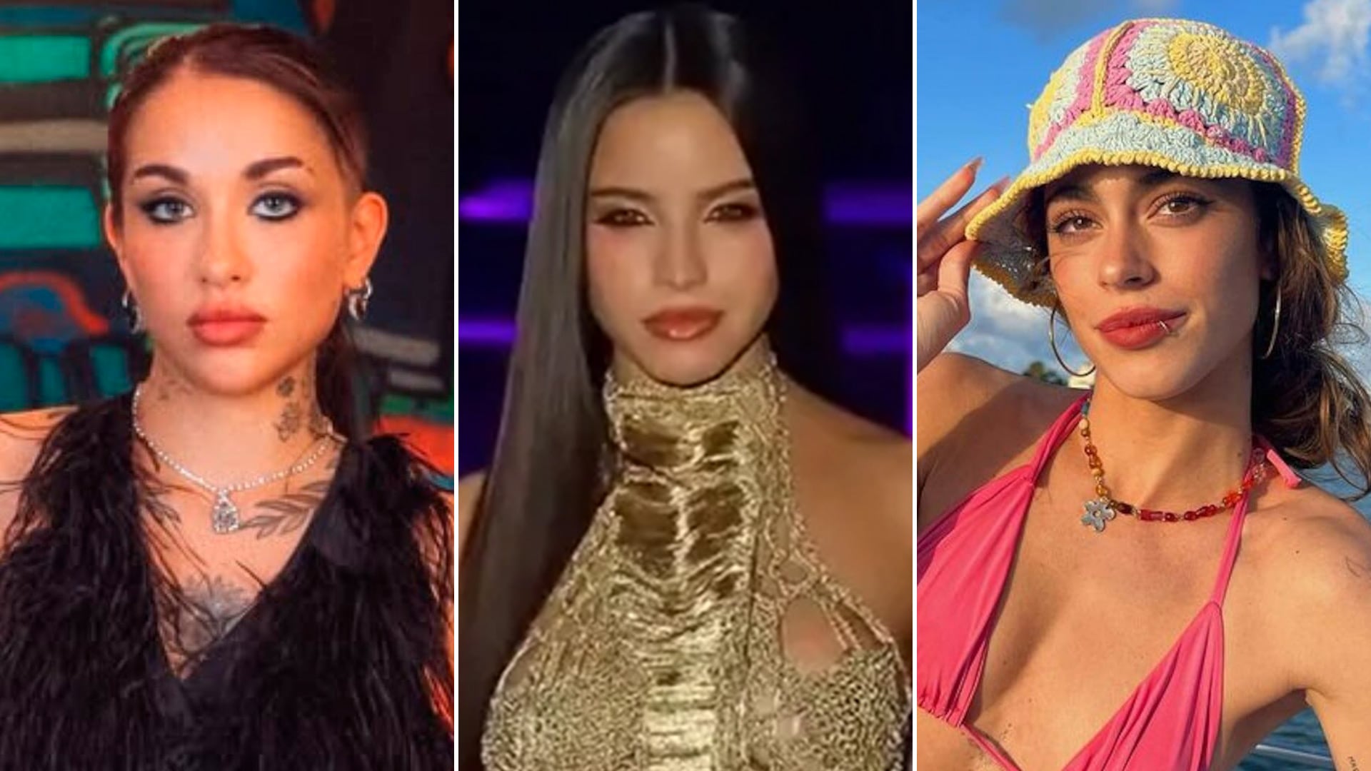 Las reconocidas cantantes argentinas María Becerra, Emilia Mernes y Tini Stoessel aparecen en un collage de retratos individuales.