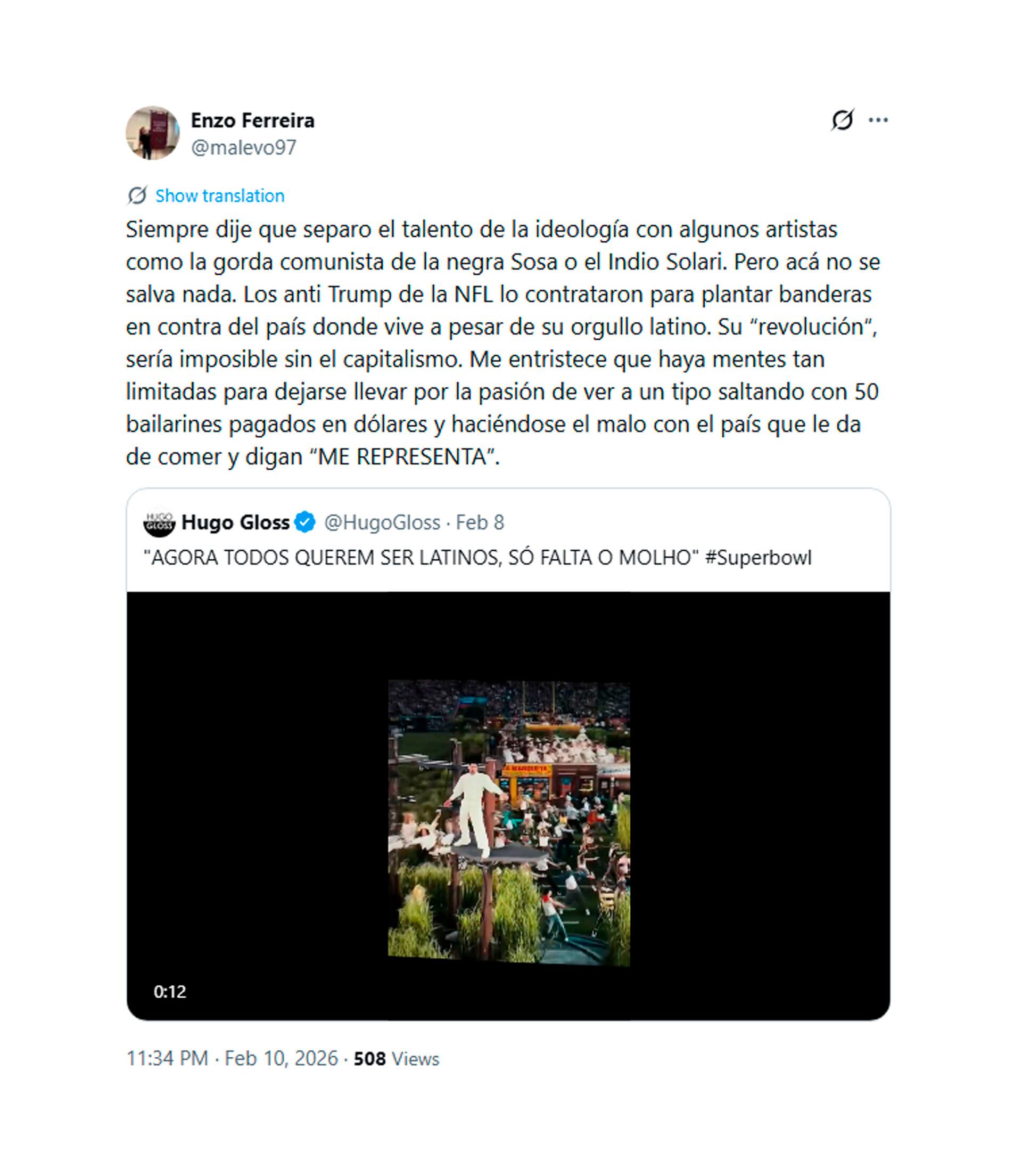 El repudiable posteo de Enzo Ferreira en donde trató de 