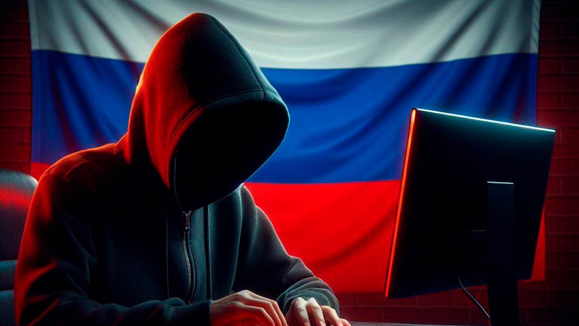 Un hacker con la bandera rusa de fondo (Imagen Ilustrativa)
