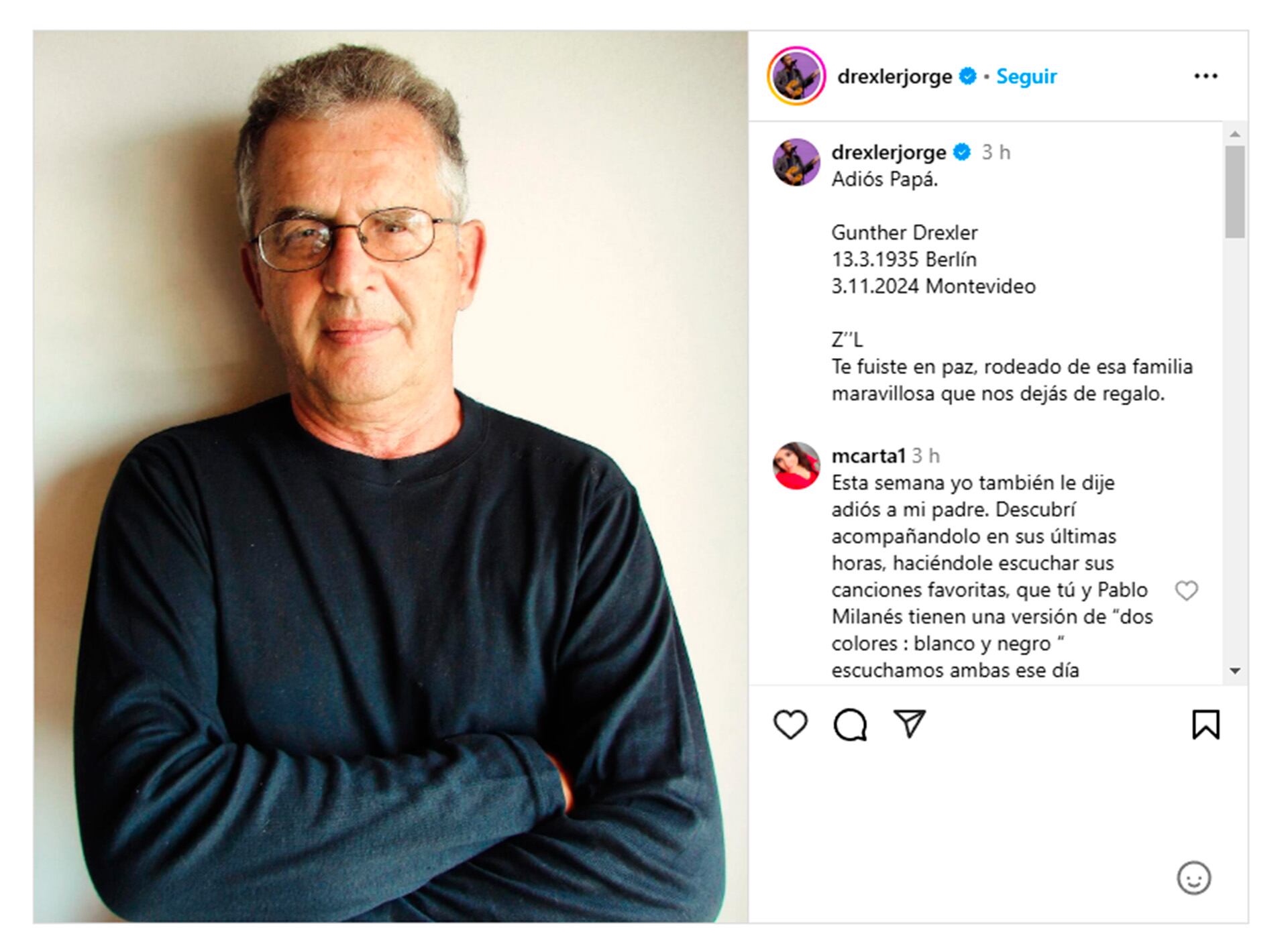 La tierna despedida de Jorge Drexler a su padre, años atrñas