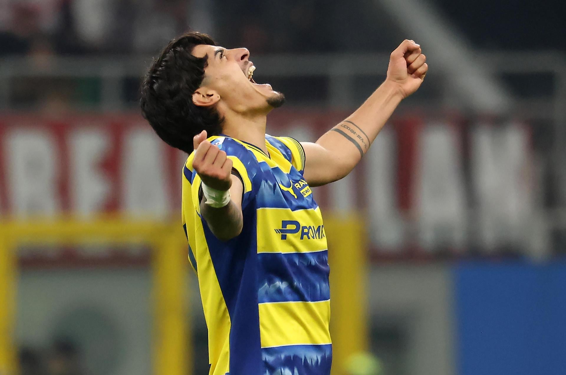 El festejo de Troilo tras su primer gol con la camiseta del Parma (EFE)