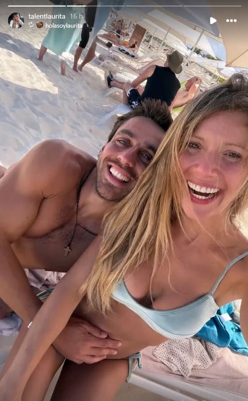 La foto compartida por Laurita Fernández junto a su flamante novio Matías Busquet en la escapada romántica a la playa (Instagram)