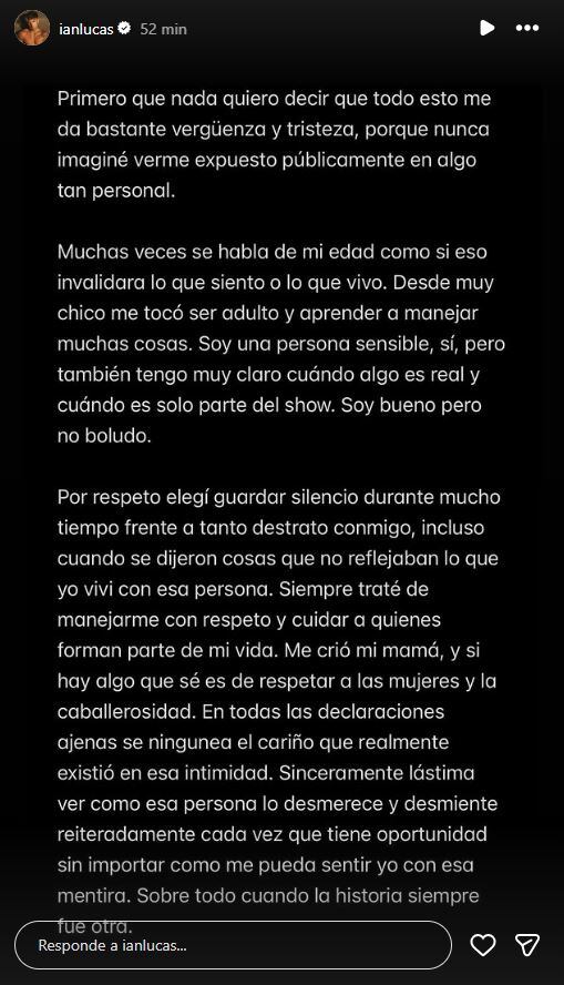 El descargo de Ian Lucas en medio de los rumores de rumores de romance con Evangelina Anderson (Instagram)