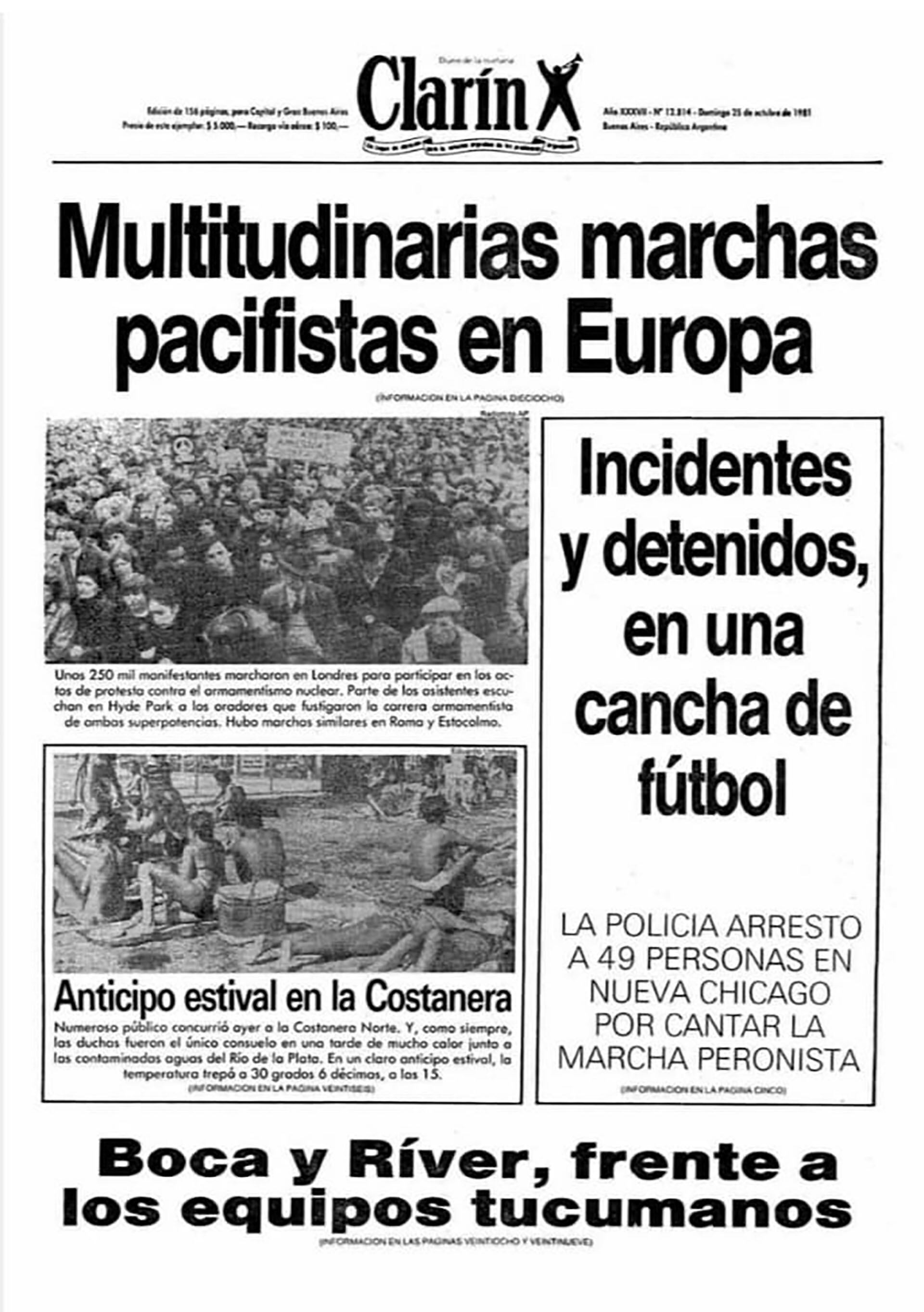 Lo ocurrido en el estadio de Nueva Chicago, reflejado en la tapa de Clarín