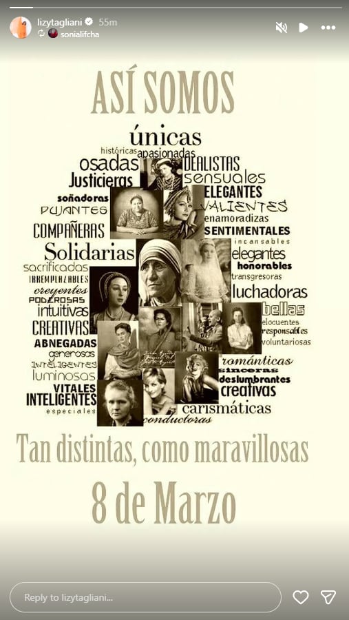 Por su parte, Lizy Tagliani subió un collage con algunas de las mujeres más importantes de la historia
