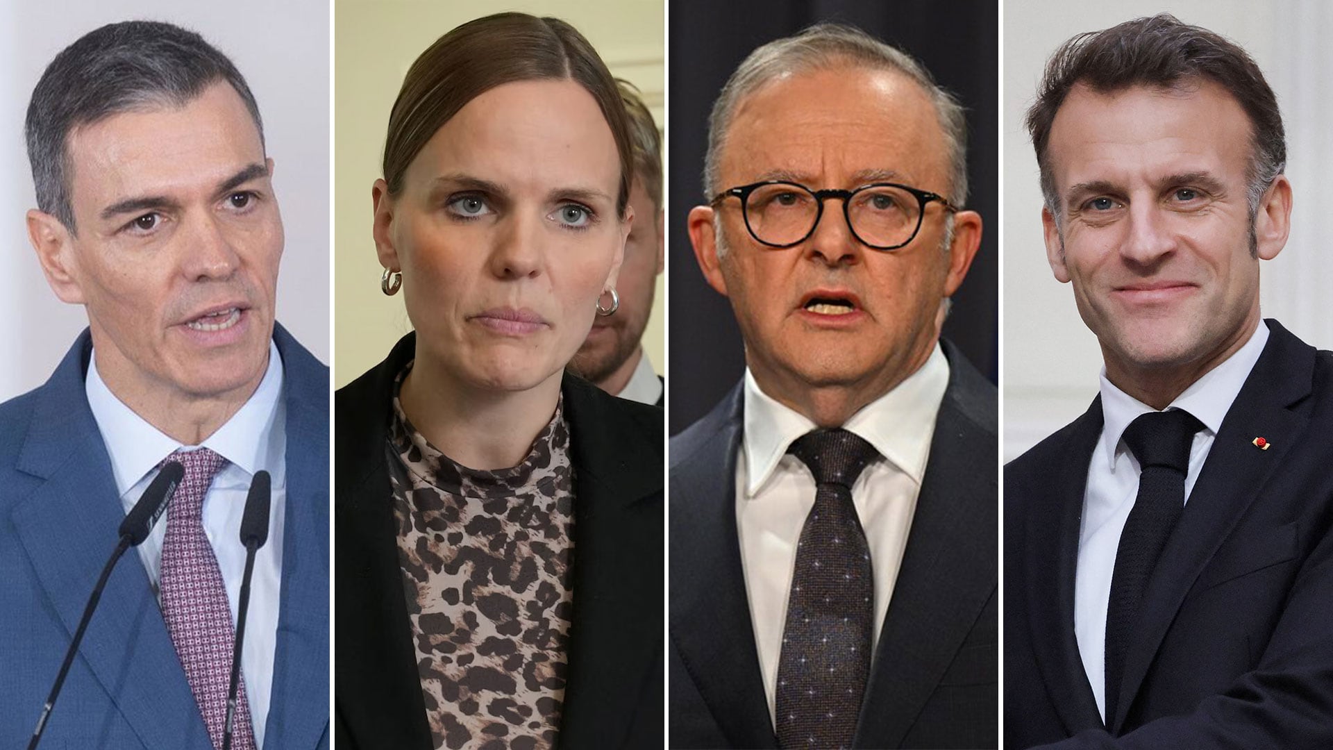 Pedro Sánchez, Presidente del Gobierno de España; Caroline Stage Olsen, Ministra de Asuntos Digitales de Dinamarca; Anthony Albanese, Primer Ministro de Australia; y Emmanuel Macron, Presidente de Francia