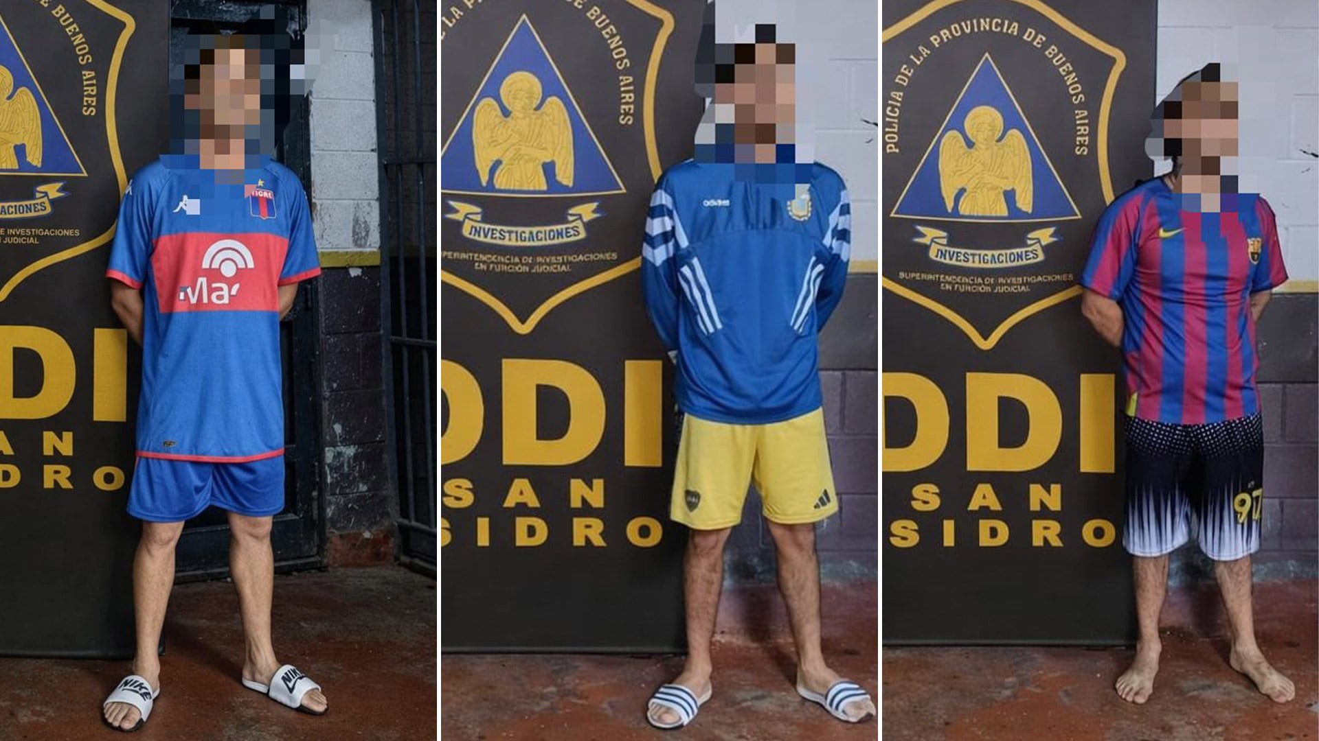 Los tres sospechosos luego de ser detenidos