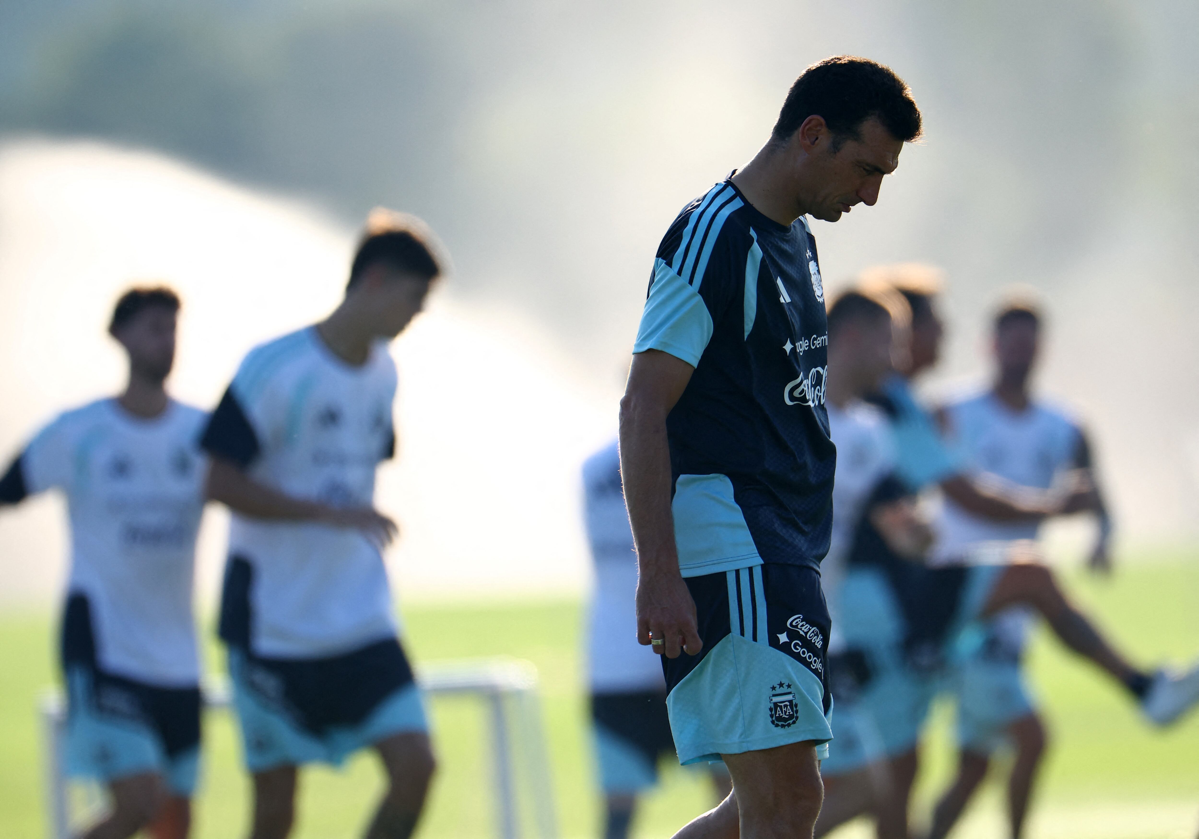 El Gringo, en el último ensayo en el complejo Lionel Messi de Ezeiza (REUTERS/Agustin Marcarian)