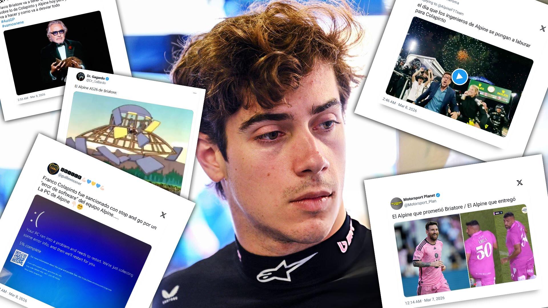 Franco Colapinto es el centro de atención en redes sociales: una serie de memes irónicos circulan sobre su reciente carrera en Australia y el desafortunado desempeño del equipo Alpine en la largada