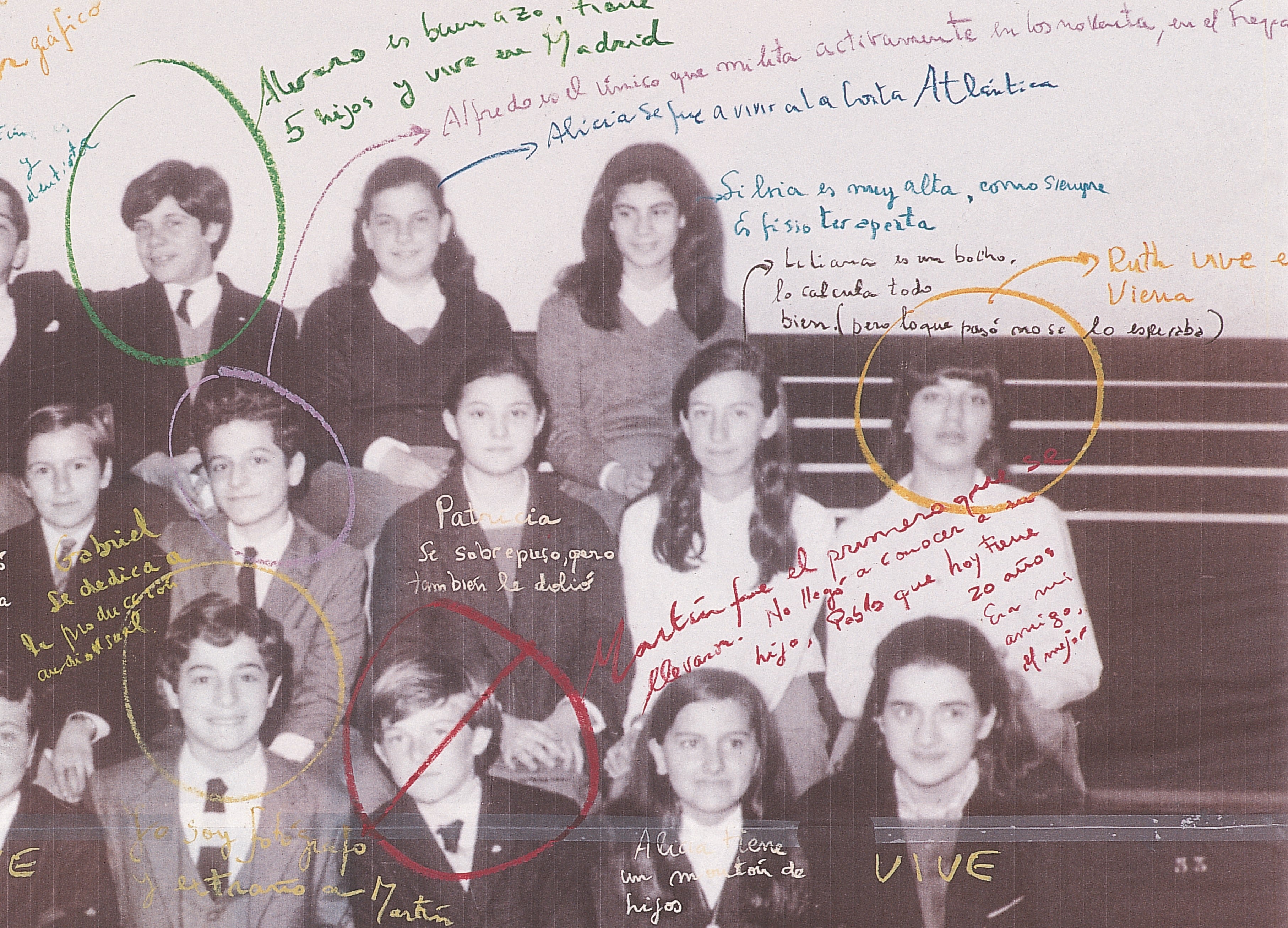 El recurso de la caligrafía apresurada, desordenada, nos remite hacia lo escolar, crea una relación directa con la propia experiencia