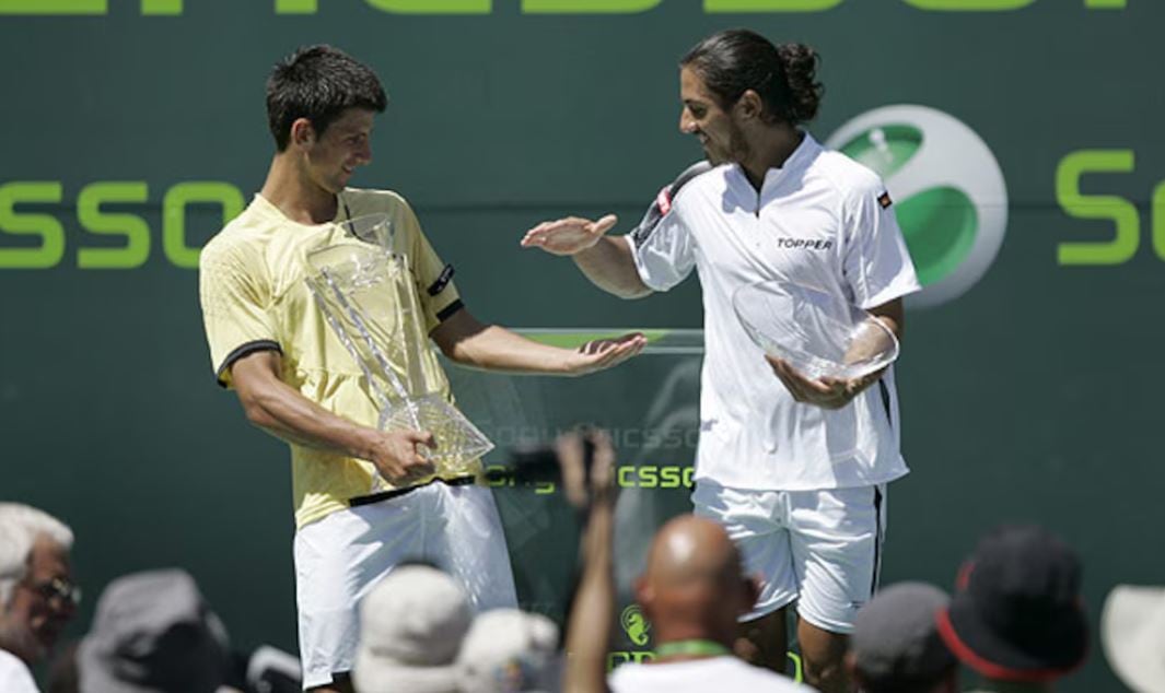 Novak Djokovic y Guillermo Cañas tras la final de la edición 2007 del Miami Open (Fuente: AP)