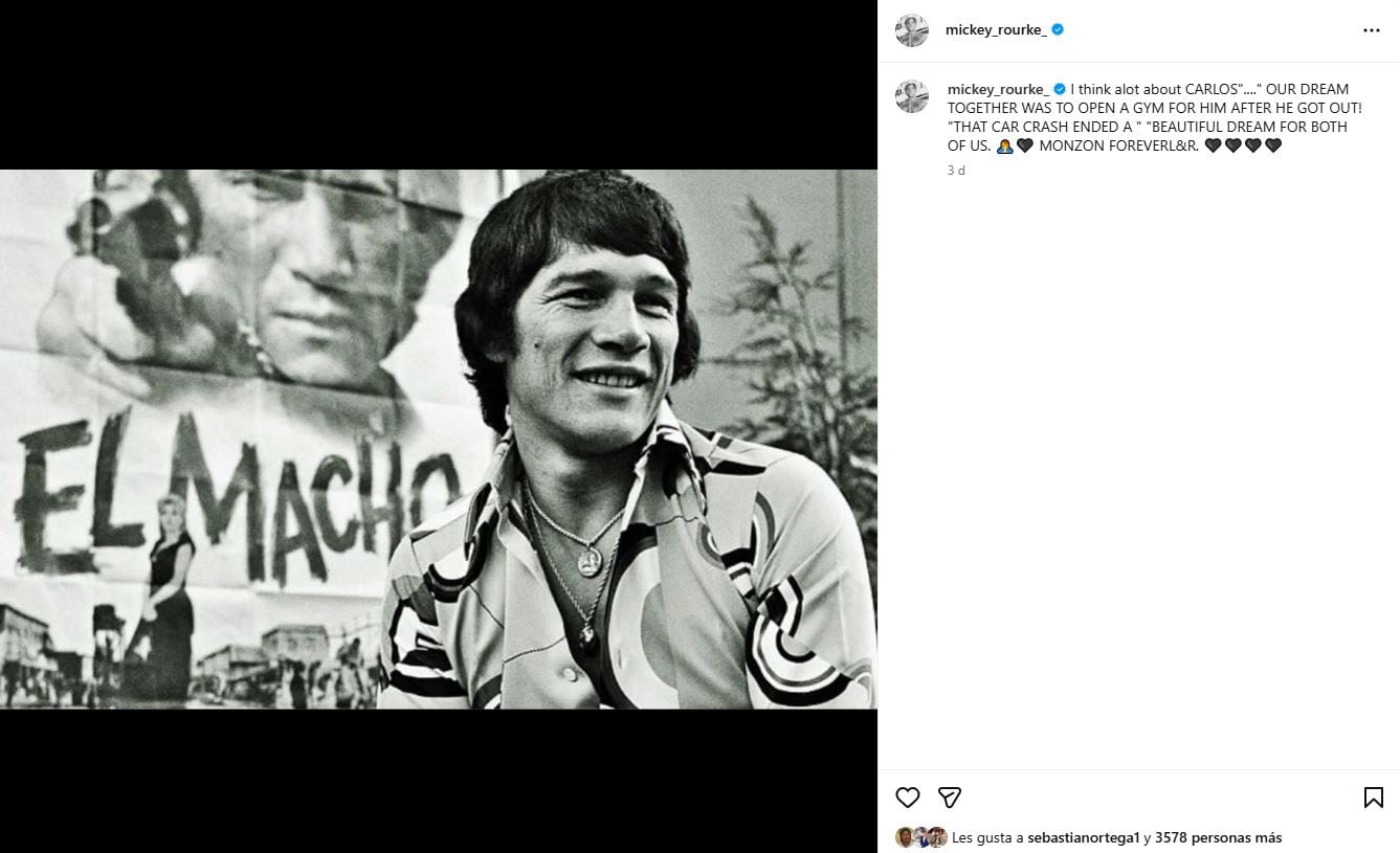 El posteo de Mickey Rourke en recuerdo de Carlos Monzón
