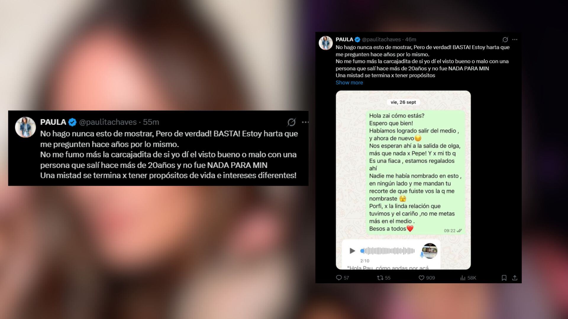 Paula se expresó con dos contundentes posteos en su cuenta de X (X)