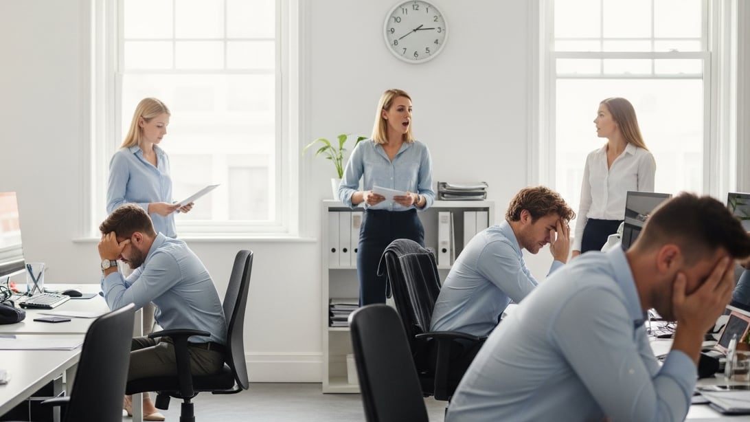 El entorno laboral con estrés elevado agrava los síntomas típicos del síndrome del edificio enfermo en empleados de oficinas (Imagen Ilustrativa Infobae)
