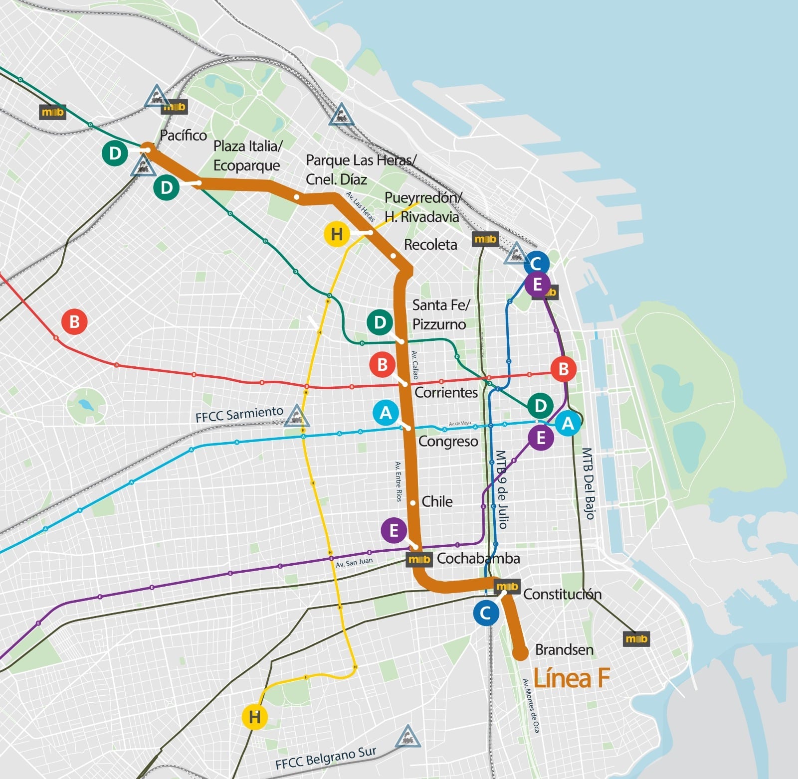 El recorrido previsto para la Línea F