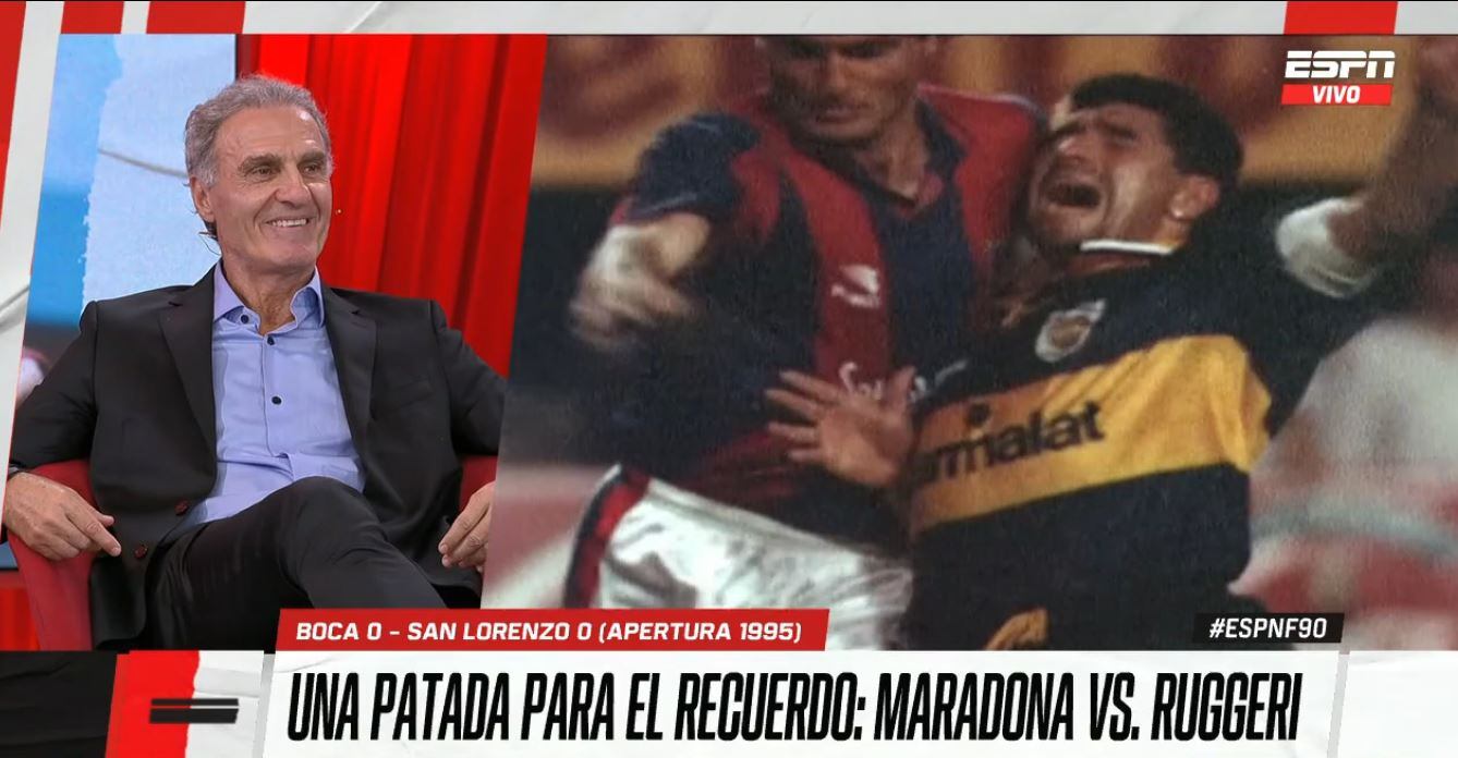 Oscar Ruggeri recordó la patada que le dio a Diego Maradona durante un Boca-San Lorenzo (Captura video)
