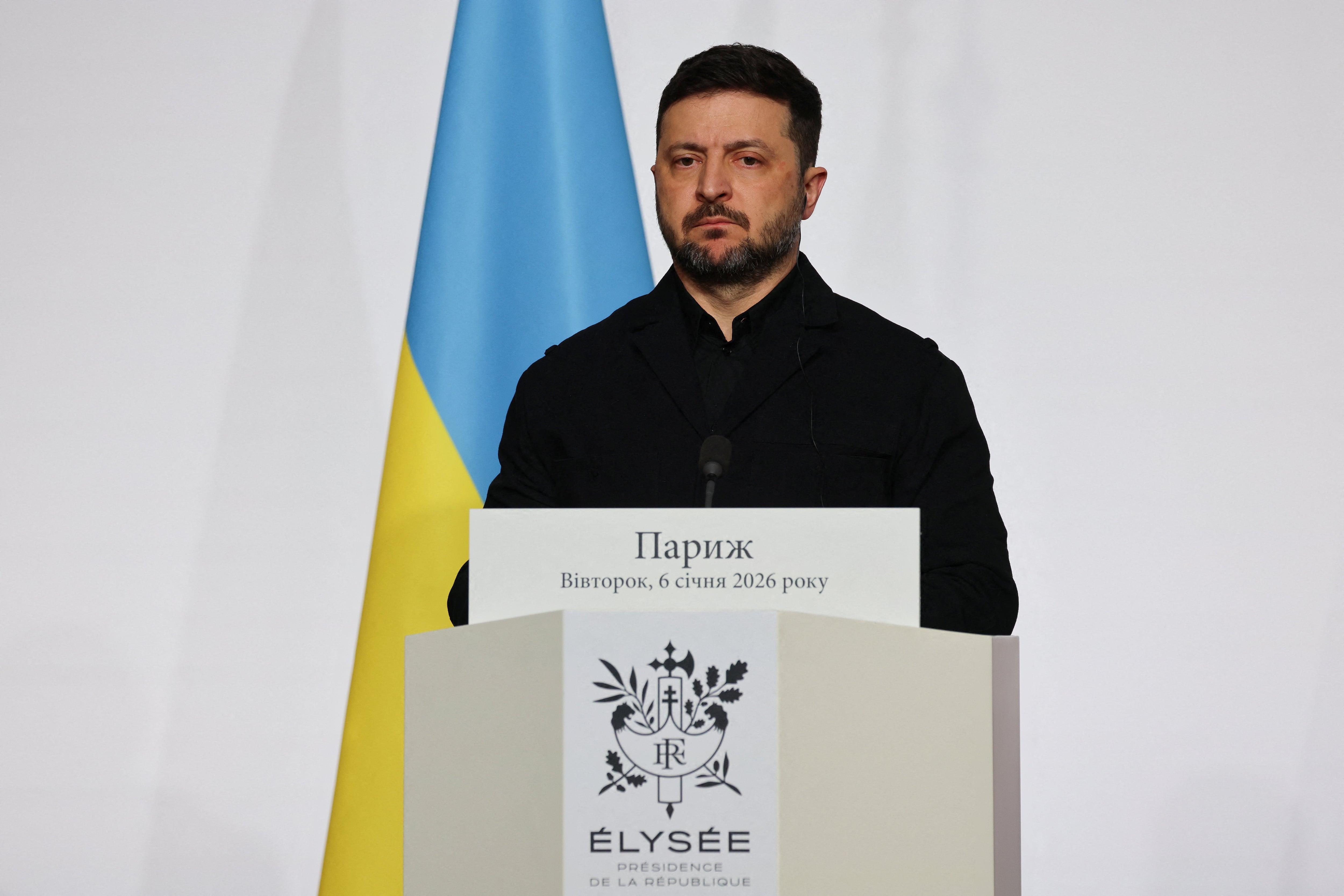 El presidente de Ucrania, Volodimir Zelensky, durante una conferencia de prensa (Ludovic Marin/REUTERS)