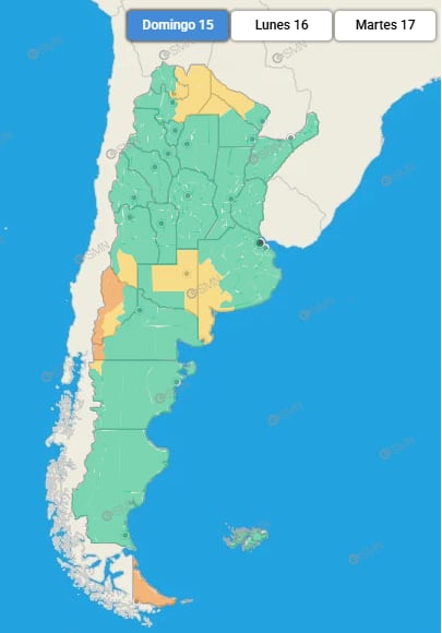Las zonas del país que estarán bajo alertas este domingo