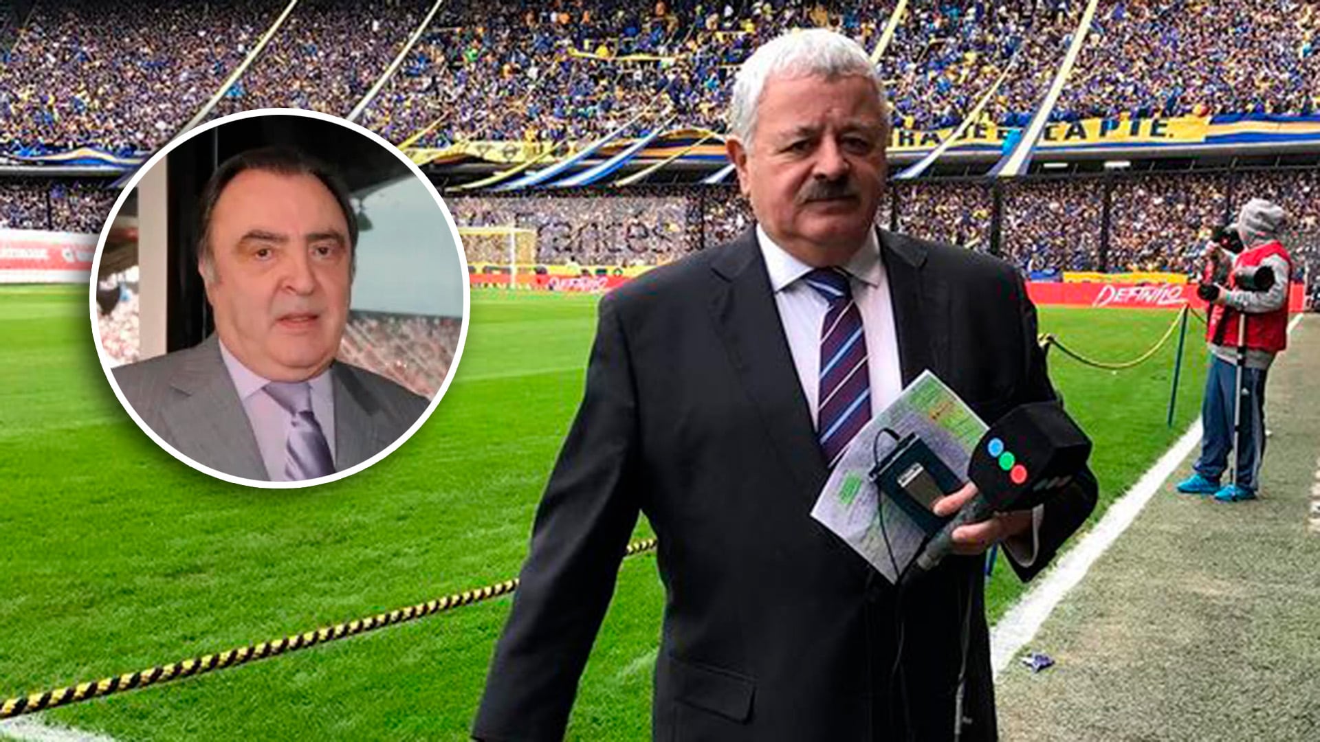 Tití Fernández en el campo de juego de La Bombonera. El periodista trabajó junto a Marcelo Araujo y o recuerda como un gran compañero y amigo