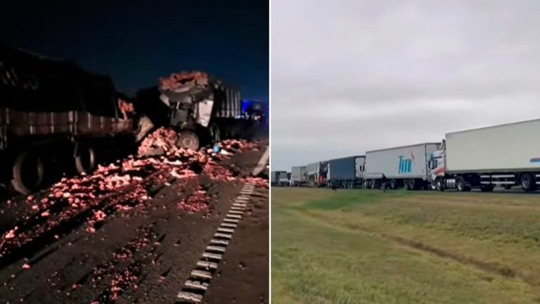 Tres camiones y un colectivo chocaron en la Ruta 9: hay un muerto y un herido