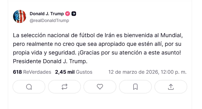 El posteo de Trump en Truth Social.