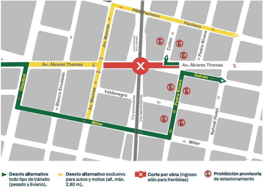 Los desvíos establecidos afectan tanto el tránsito liviano como el pesado en la zona de Villa Urquiza