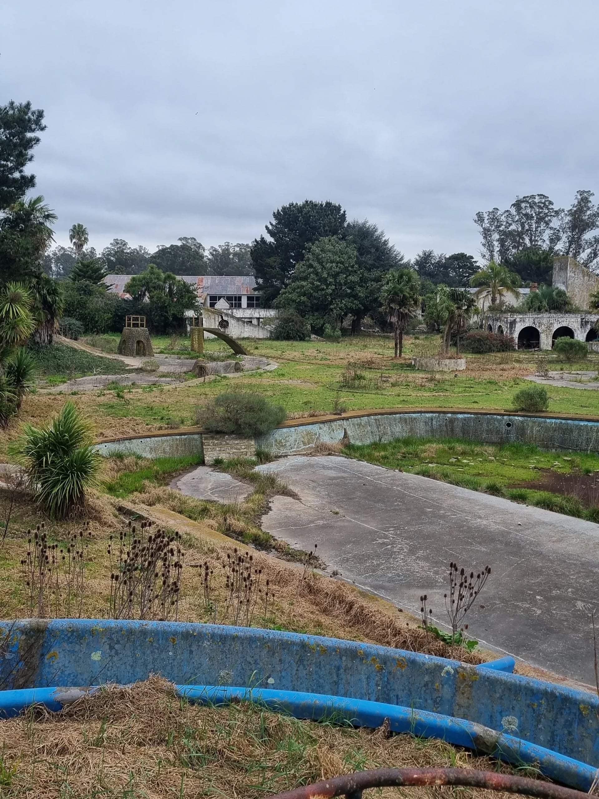Hoy en desuso, Waterland exhibe piscinas vacías y edificios en ruinas, donde la vegetación comenzó a reclamar su espacio 