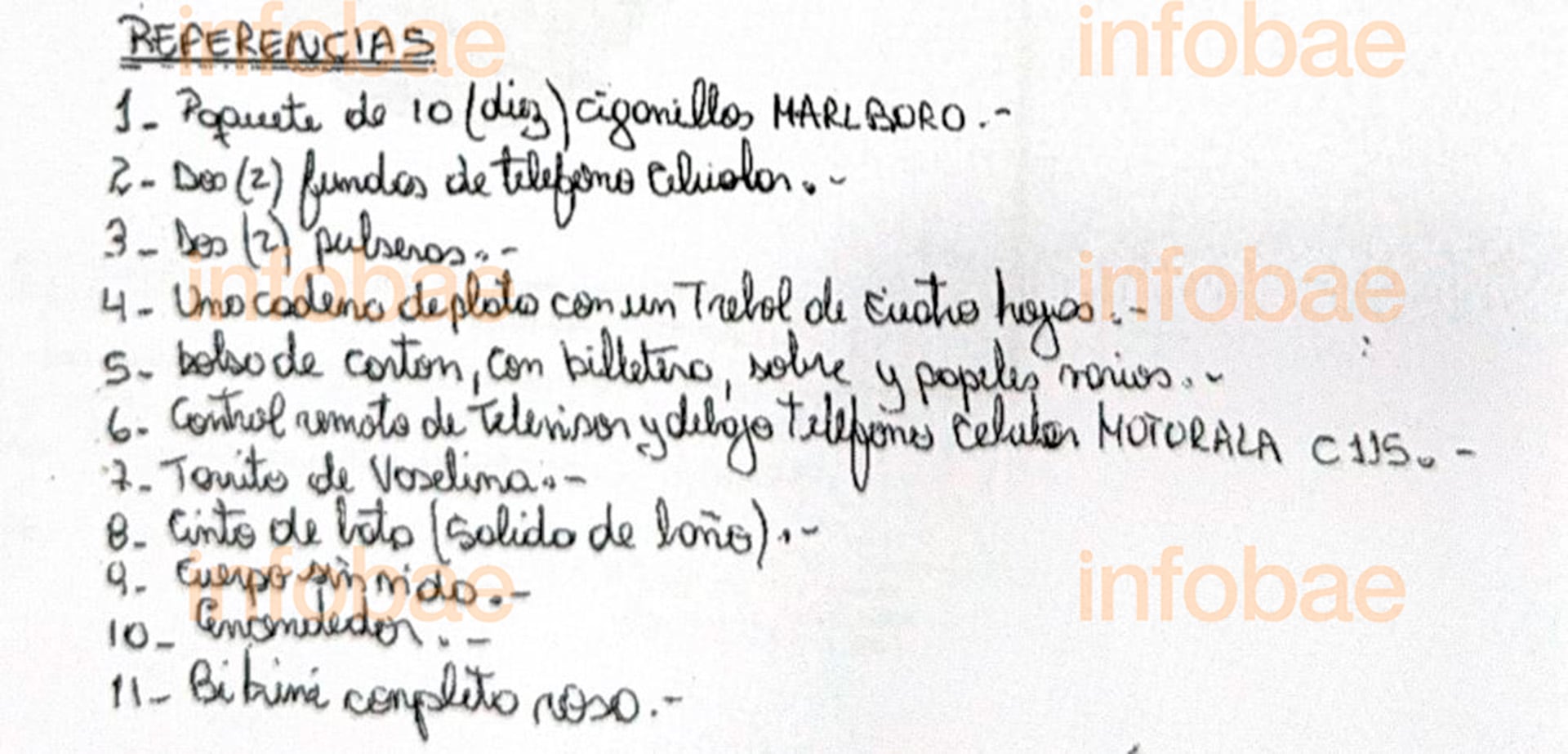 Las referencias del croquis dibujado por Liendo