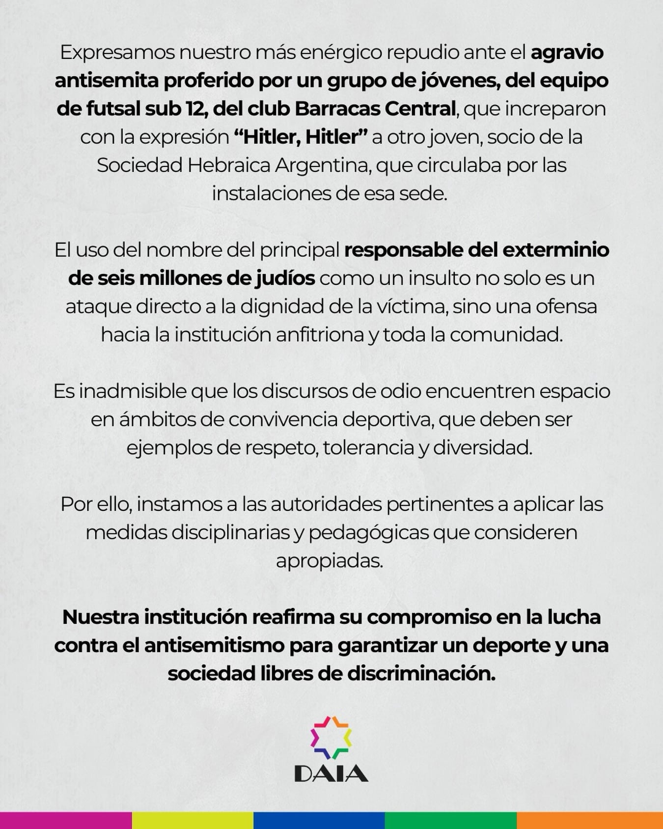 Denunciaron una agresión antisemita de un grupo de chicos del club Barracas Central contra otro menor de 12 años