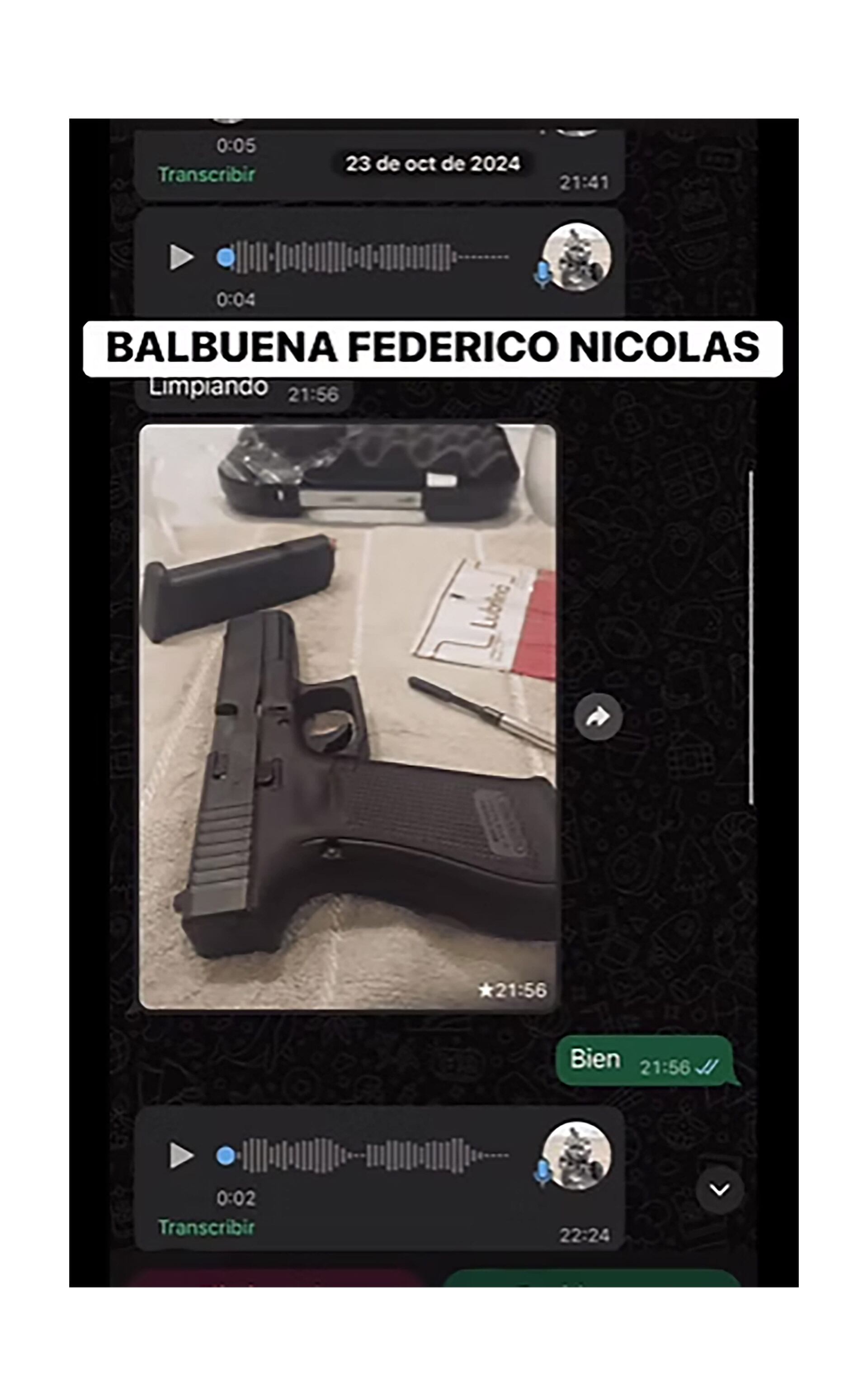 En enero de 2026 se realizó un allanamiento en el domicilio de Balbuena y se secuestraron dos pistolas Glock calibre 9 milímetros que estaban registradas a su nombre 