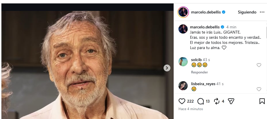 Marcelo De Bellis recordó a Luis Brandoni a través de sus redes sociales