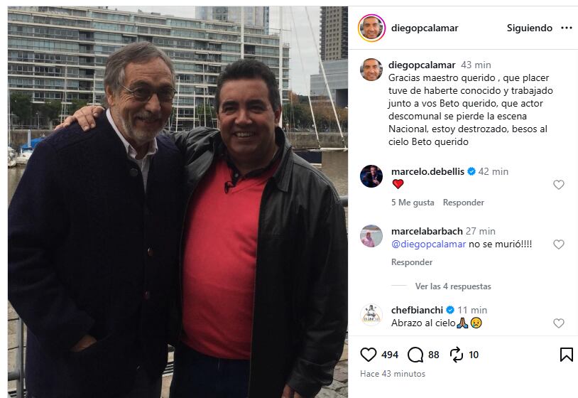 Mensajes de despedida destacaron el talento y la calidez humana del actor Luis Brandoni, referente de varias generaciones