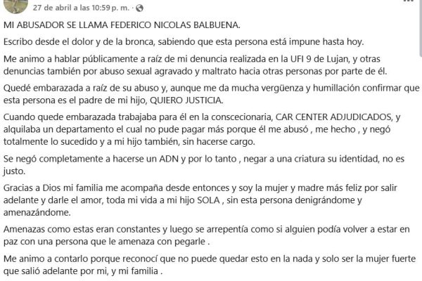 Federico Balbuena fue denunciado por otra joven por abuso sexual y amenazas: “Te voy a pegar”