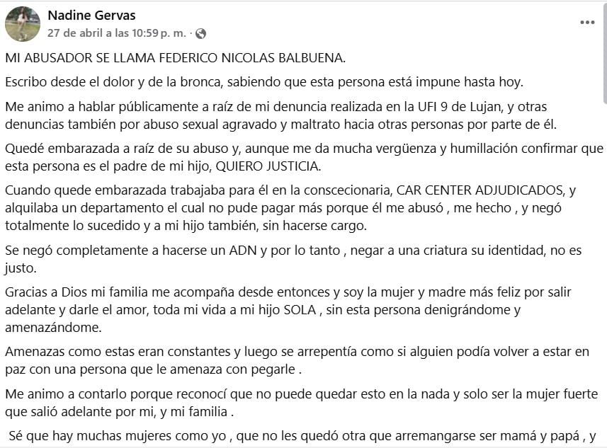 Federico Balbuena fue denunciado por otra joven por abuso sexual y amenazas: “Te voy a pegar”